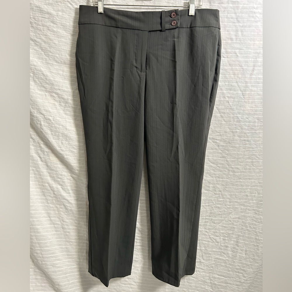 Gloria Vanderbilt The Perfect Fit Pant Grey Pinstriped Helen Flat Front Long 14
